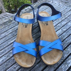 Blue metallic, Cork soled platform Sandals by Plankton from Spain. Sz40 like new